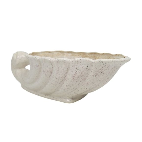 Vintage USA 200 Ceramic Seashell Planter Tabletop Serving Bowl Speckled Cream - Picture 2 of 10